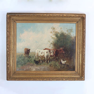 Paul SCHOUTEN (1860-1922) huile sur toile vache aux près