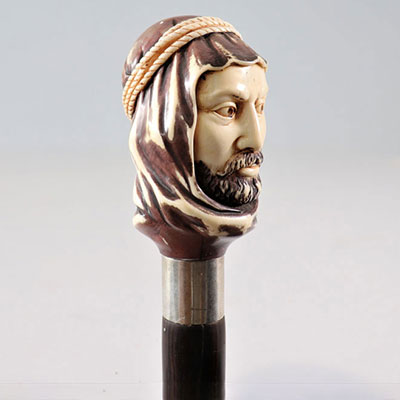 Orientalist carved ivory pommel cane with CITES certificate