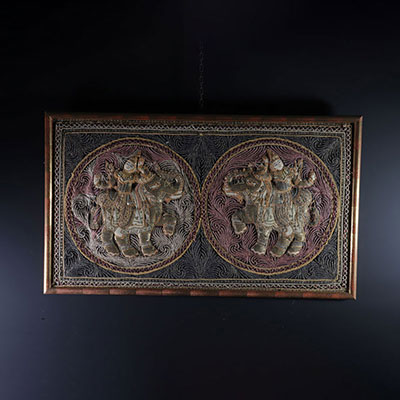 India embroidered frame decorated with elephants 20th