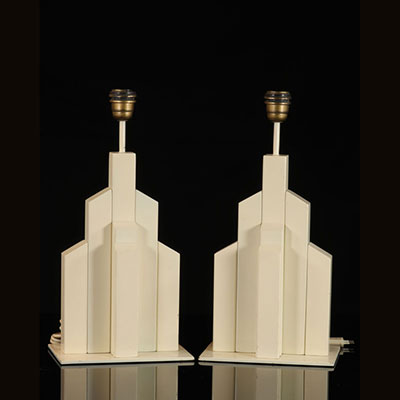 Design pair of white lacquered metal lamps circa 1970