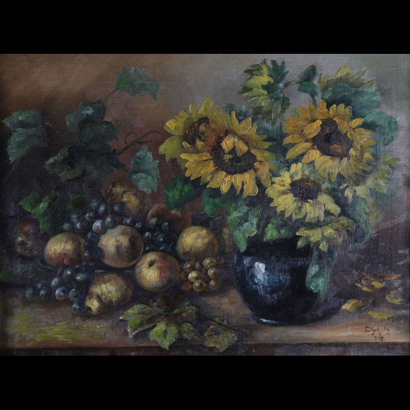 Oil on canvas still life signed E scholz 20th