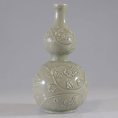 Double gourd celadon vase with relief decoration circa 1900
