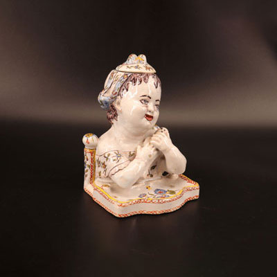 Rouen or Desvres inkwell young woman with child.
