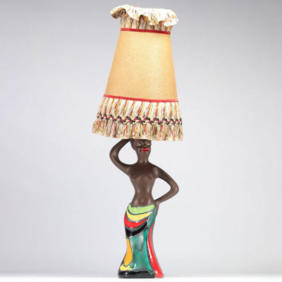 Vallauris - Lampe africaniste en céramique des années 1950/60.
