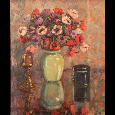 Lucien Frennet oil on canvas bouquet of flowers