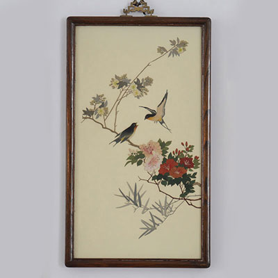 Chine lot de 4 panneaux décor de fleurs et d'oiseaux vers 1900