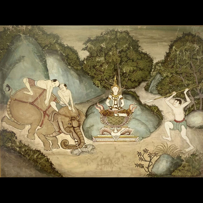 Peinture Bouddhique mythologie Thaï, Période Ratanakosin. Thaïlande. 19 ème siècle.