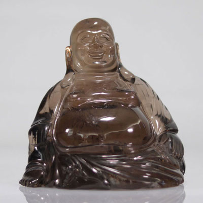 Imposant Bouddha en cristal de roche fumé