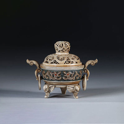 Sumptuous China Carved Perfume Burners with Qing Era Inlays