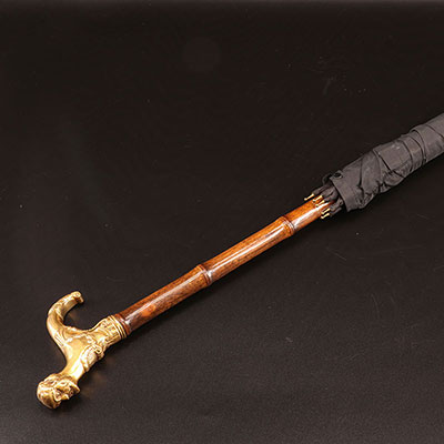 France - Umbrella cane knob in gilt bronze