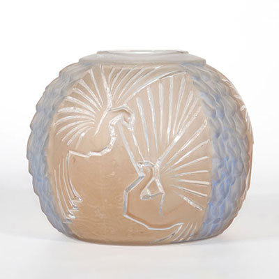 Muller Frères Art Deco ball vase with peacocks