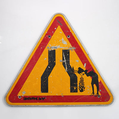 BANKSY (d’après) - Throw Up Love Bombe aérosol & pochoir sur panneau de signalisation en métal - Signé « Banksy » au pochoir. Circa 2000