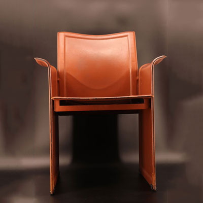 Set of 14 Matteo Grassi chairs in brown patina leather