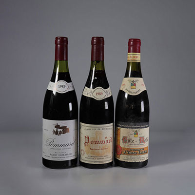 Lot of 3 bottles 2 Pommard 89, and 1 Cote Rôtie 89