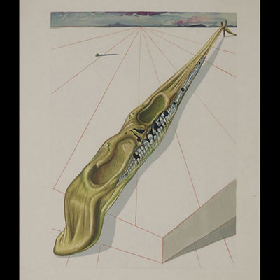 Salvador Dali - Bois gravé en couleurs sur vélin de Rives. « Blasphémateurs ». La Divine Comédie - Purgatoire - Chant 14. - 1963.