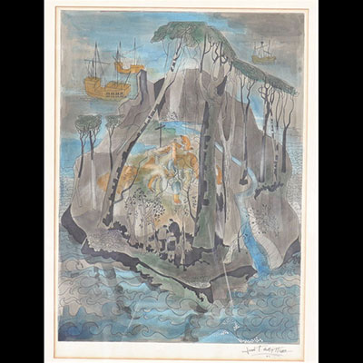 Jean DEBATTICE (1919-1979) aquarelle « adoration »