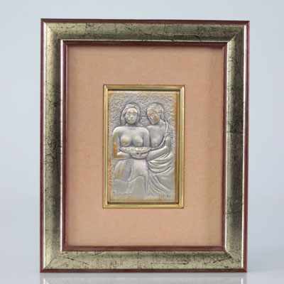 Paul Gauguin “Breasts with red flowers”. Circa 1960. Silver bas-relief. Signed 
