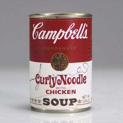 Andy Warhol (d'après). Campbell's Soup « Curly Noodle with Chicken ». Boîte de conserve métallique.