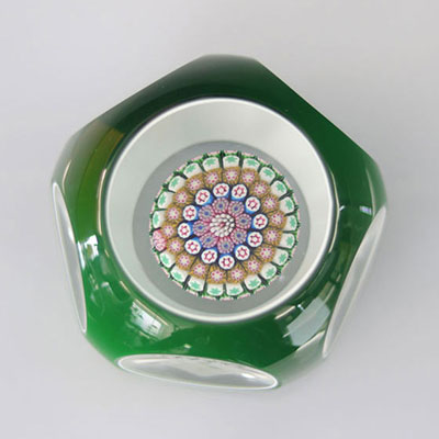 Saint-Louis paperweight, 73/250 double white and green overlay, central mushroom