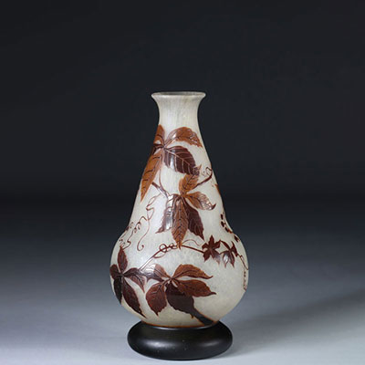 André Delatte etched glass vase in floral design cameo