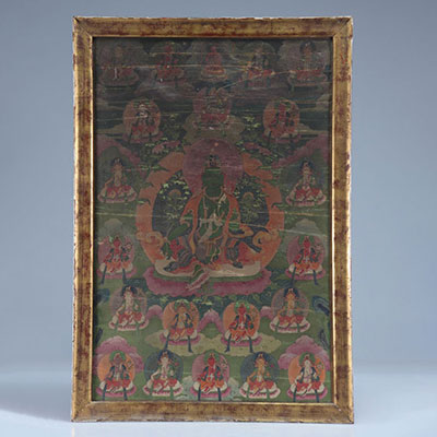 18th century Tibetan tanka adorned with Buddha