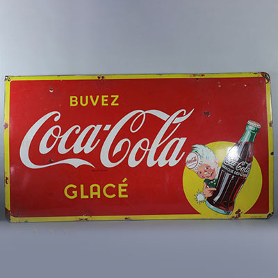 Belgium Large enamel sign Coca-Cola Emaillerie Belge 1957