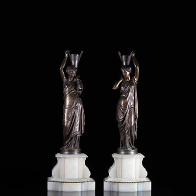 Jean Jules B. SALMSON paire de sculptures les porteuses d'eau bronze et marbres 19ème