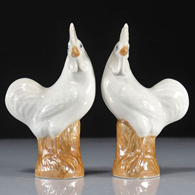 Pair of Chinese porcelain roosters