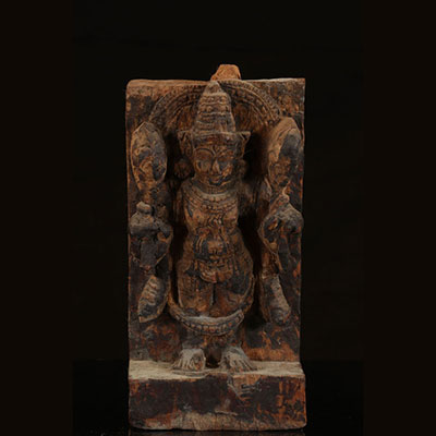 INDIA - Low relief in carved wood representing a 19th century goddess