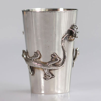 China silver goblet decorated with hallmarked lizards and spiders