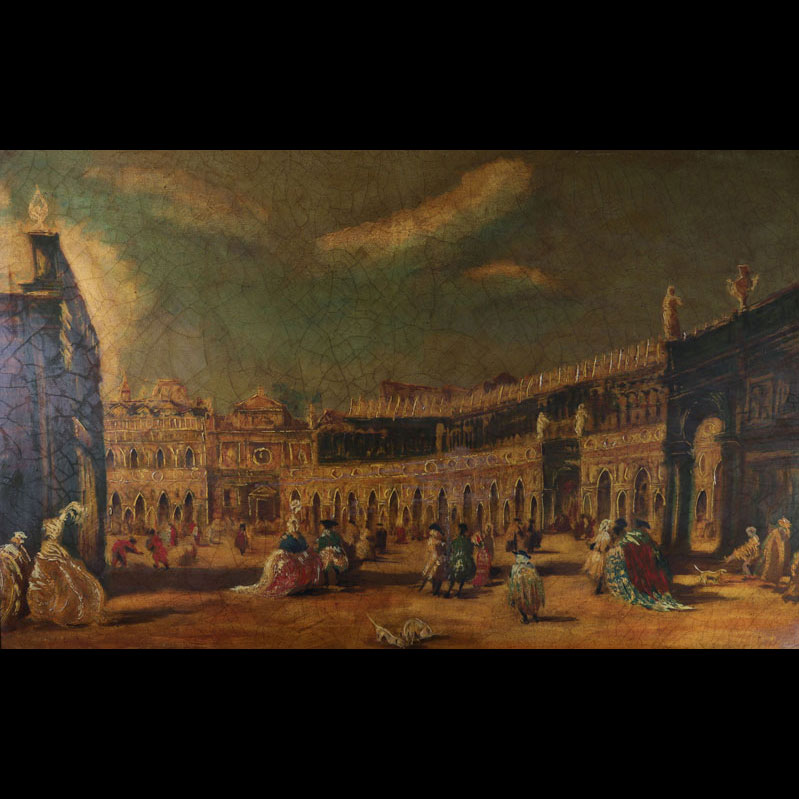 Grande huile sur toile carnaval de Venise 20ème 